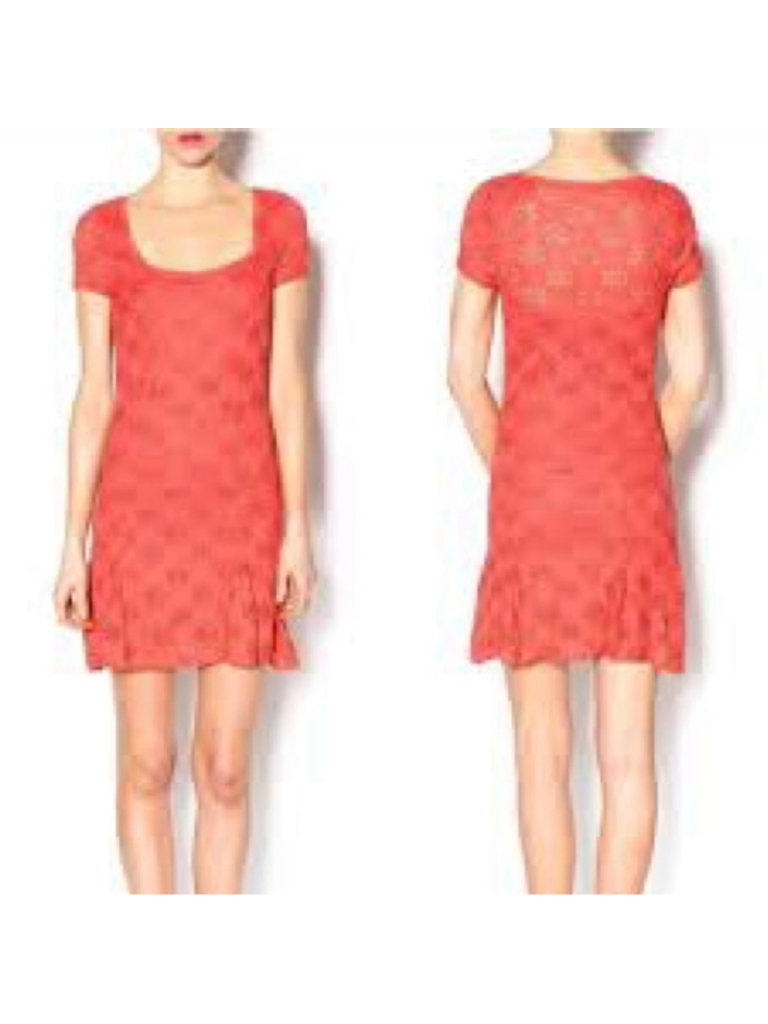 Free People Lace Daisy Eyelet Godet Dress Size S Red